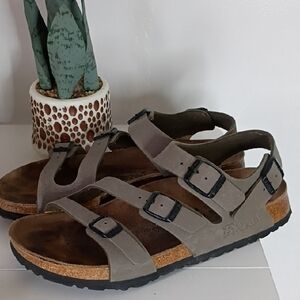 Birkenstock Birkis Canberra Ellice Triple Strap Stone Gray Sandals womens size 7